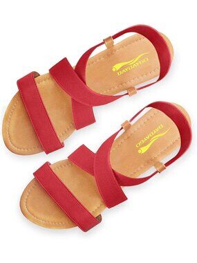 🆕 Women's Red Elastic Flat Sandals Ankle Cross Strappy Open Toe Shoes